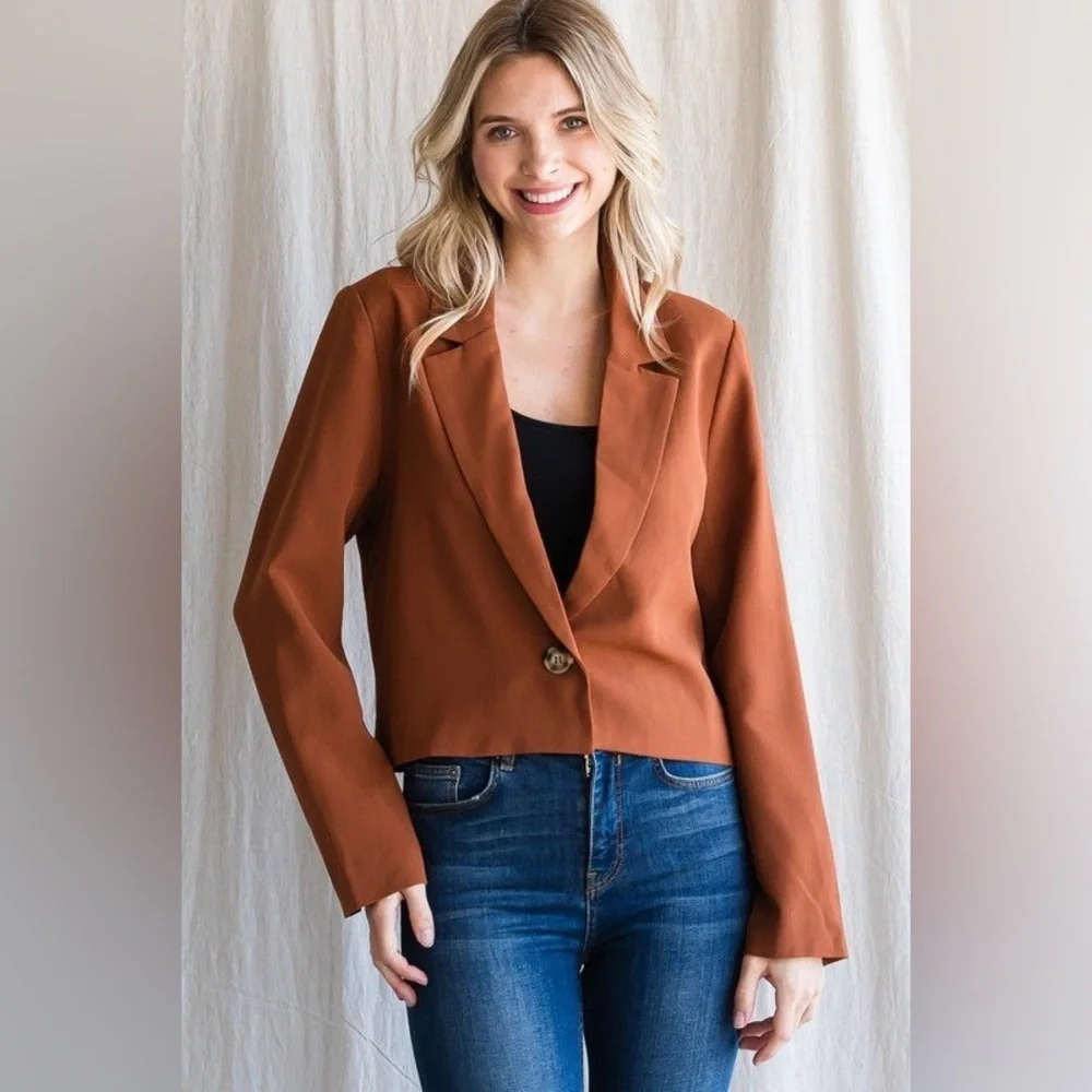 NWT - Jodifl Boss Girl Office Boxy Oversized Relaxed Fit Cropped Rust Blazer - Picture 1 of 8